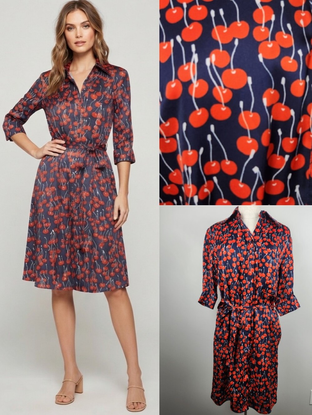 Victoria Victoria Beckham Shirt Dress Cherry Print Business Casual Sz 4 Office